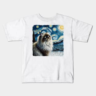 Himalayan Cat Starry Night Inspired - Artistic Cat Kids T-Shirt